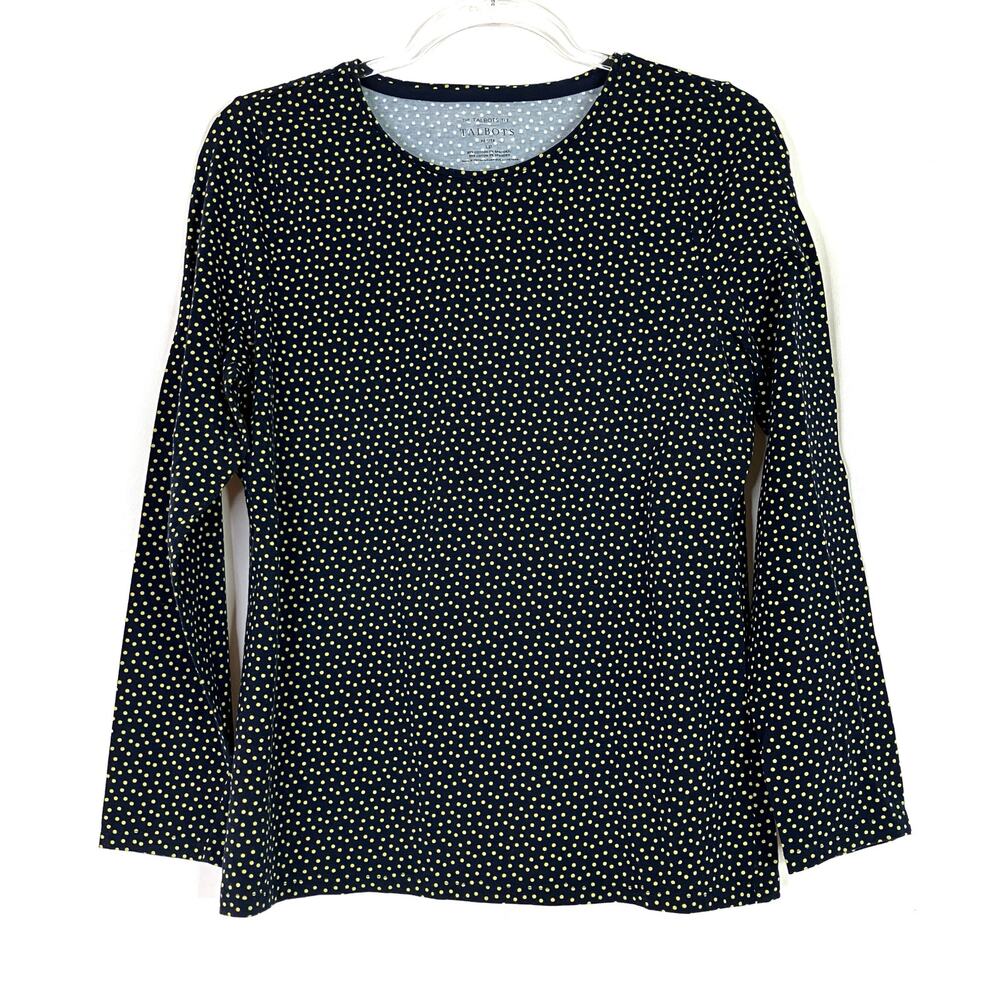 Talbots | The Talbots Tee Long Sleeve Black Yellow Dot Womens L PETITE